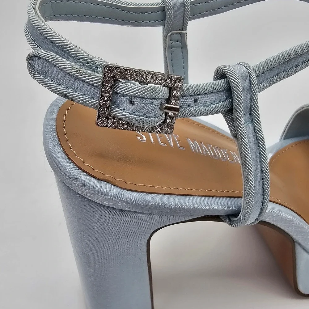 Steve Madden Liandra-B Block Heel Platform Sandals Womens 6.5 Blue Satin Crystal